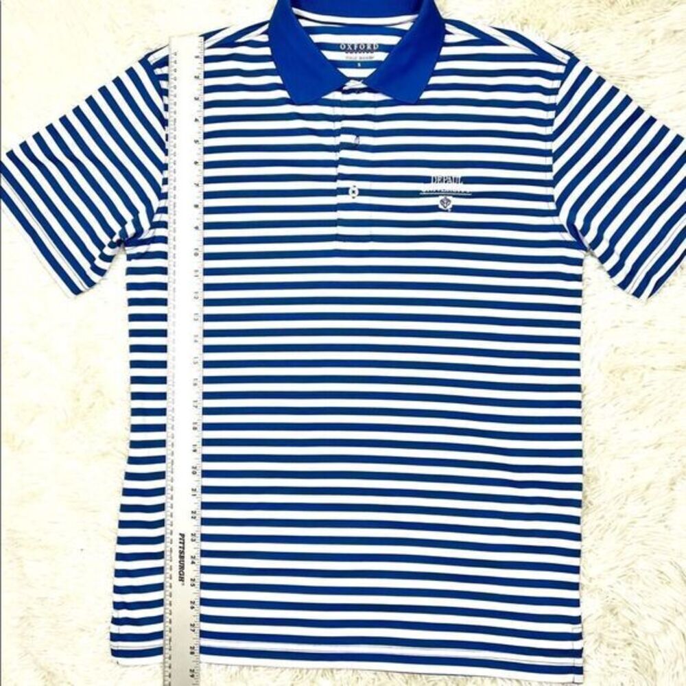 DePaul University NCAA Oxford America Bright Blue Striped Polo Shirt Size Small - Picture 3 of 6